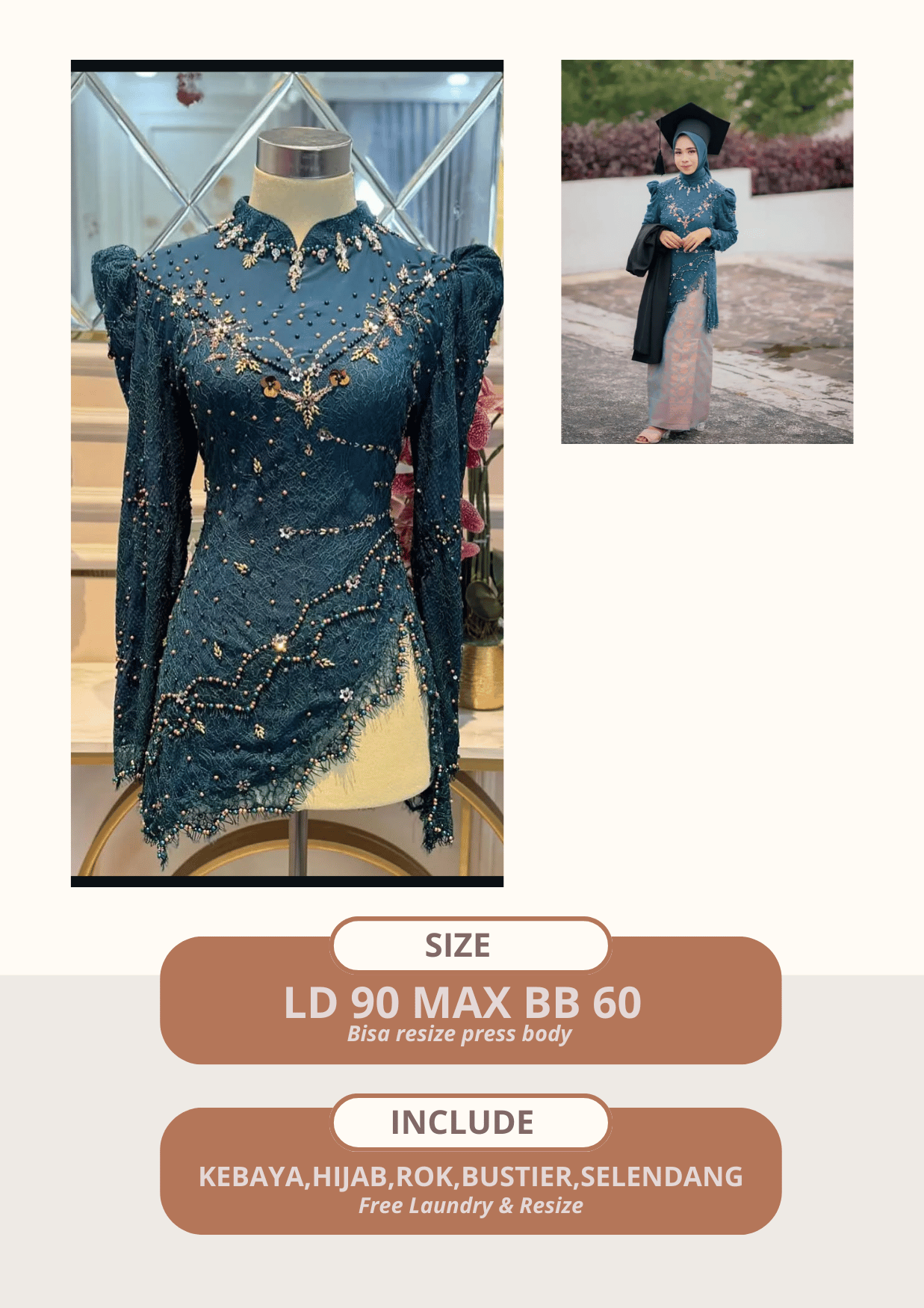 Kebaya Vina Emerald blue