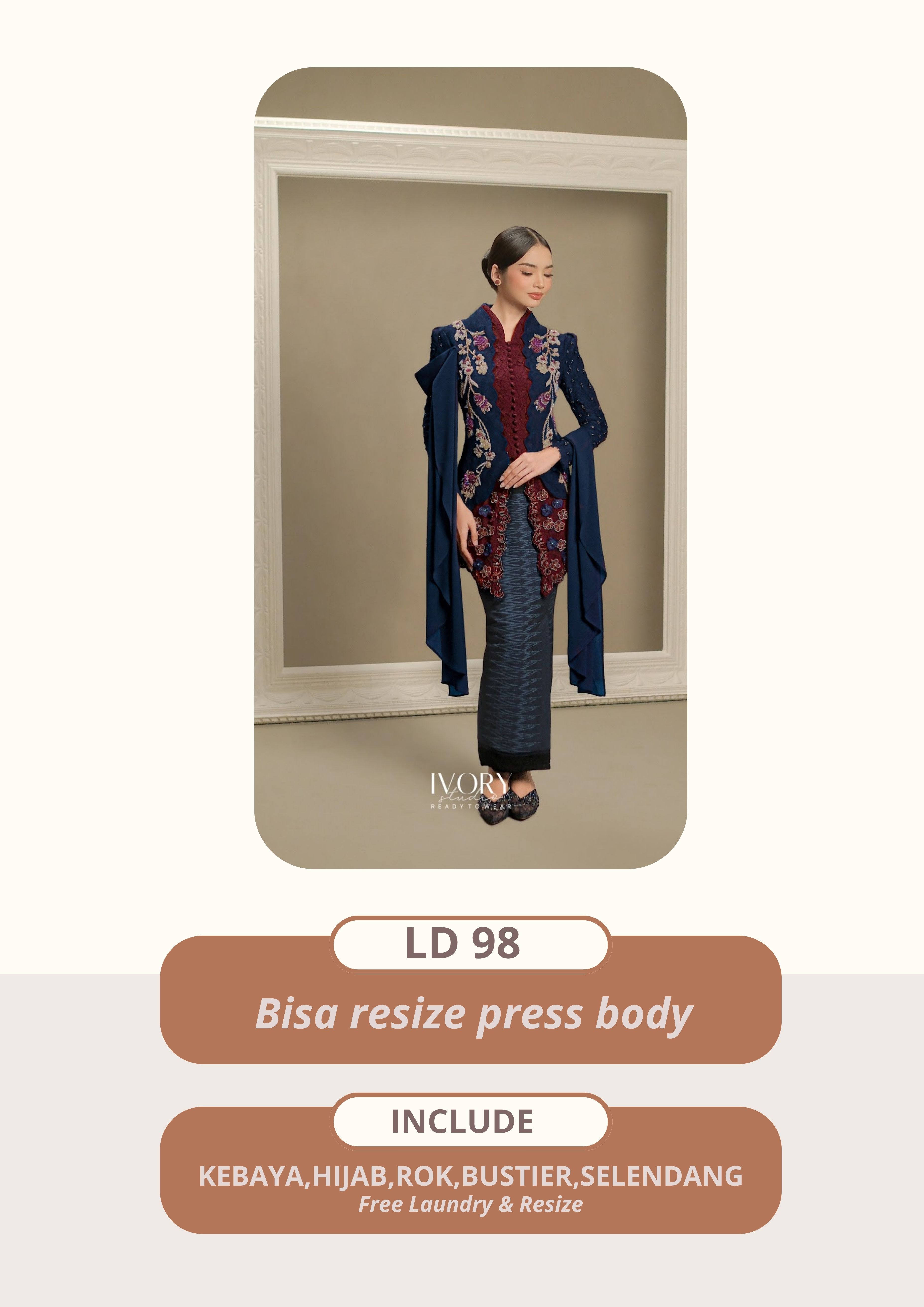 Ivory Florence nightinangle kebaya in navy