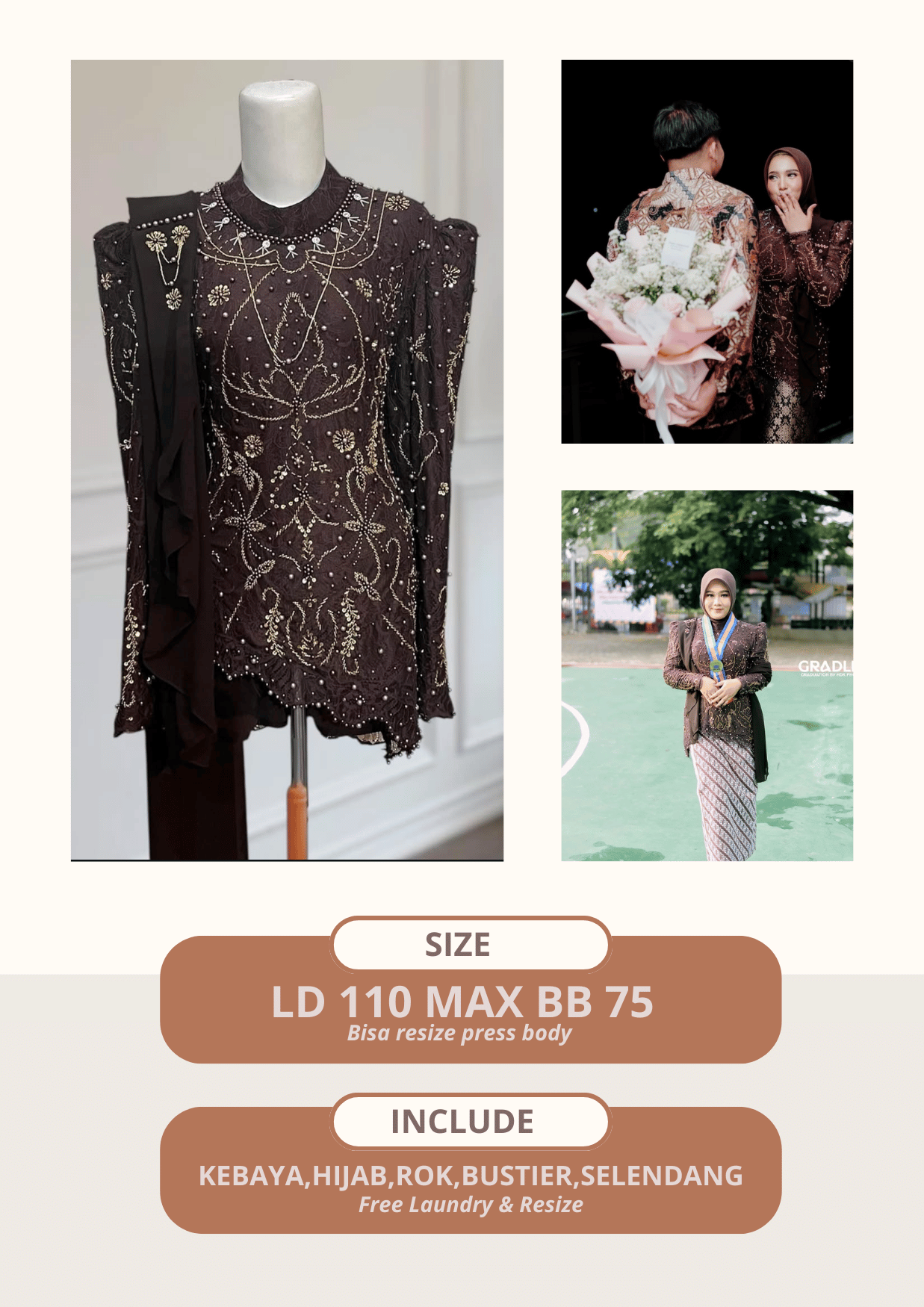 Kebaya Yohana Mahogany
