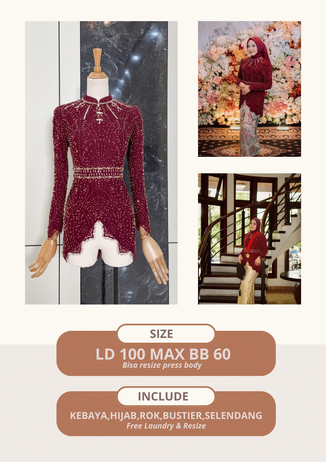 Kebaya Angela Maroon permata