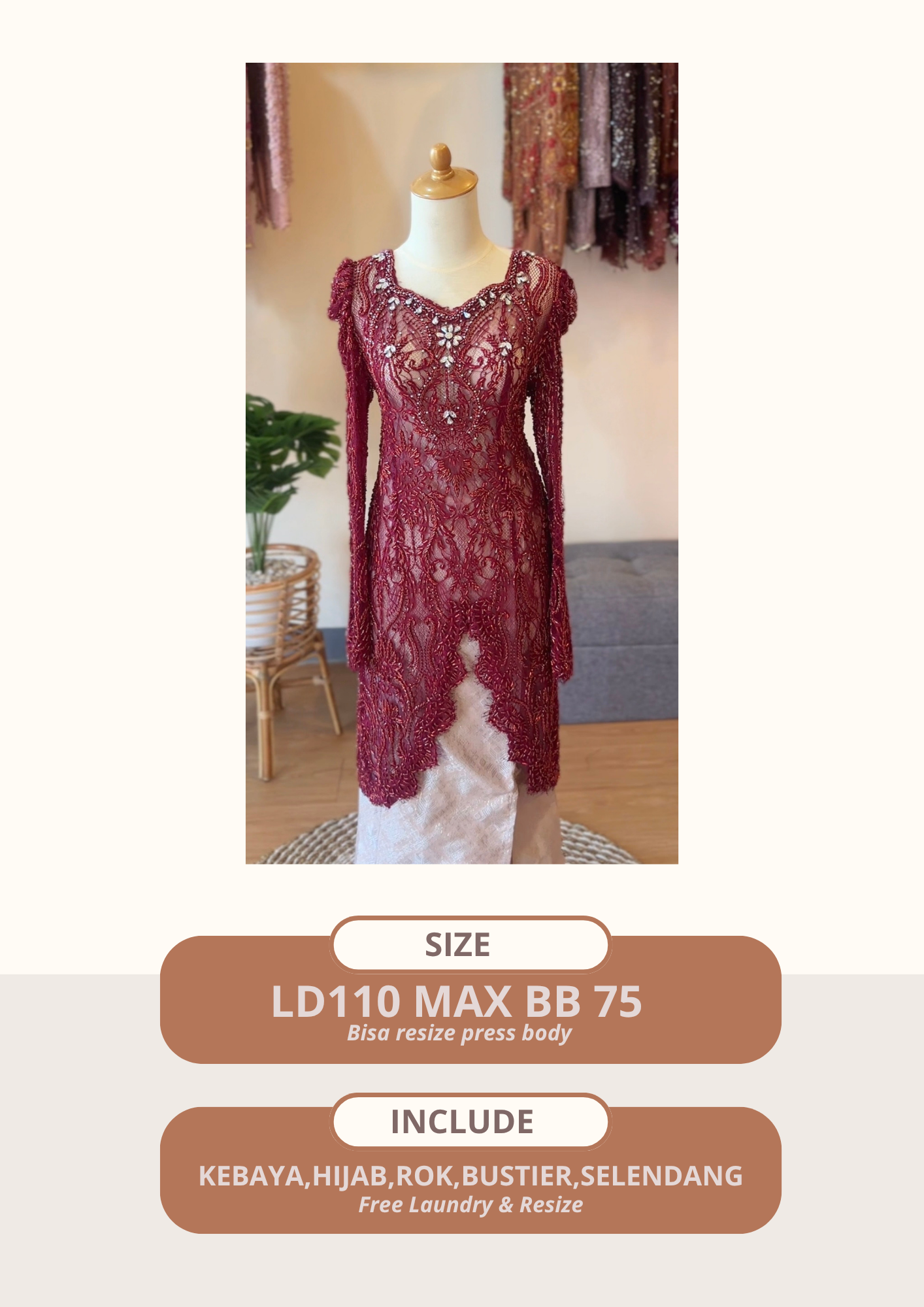 Kebaya Andrea Maroon (Non hijab/hijab)