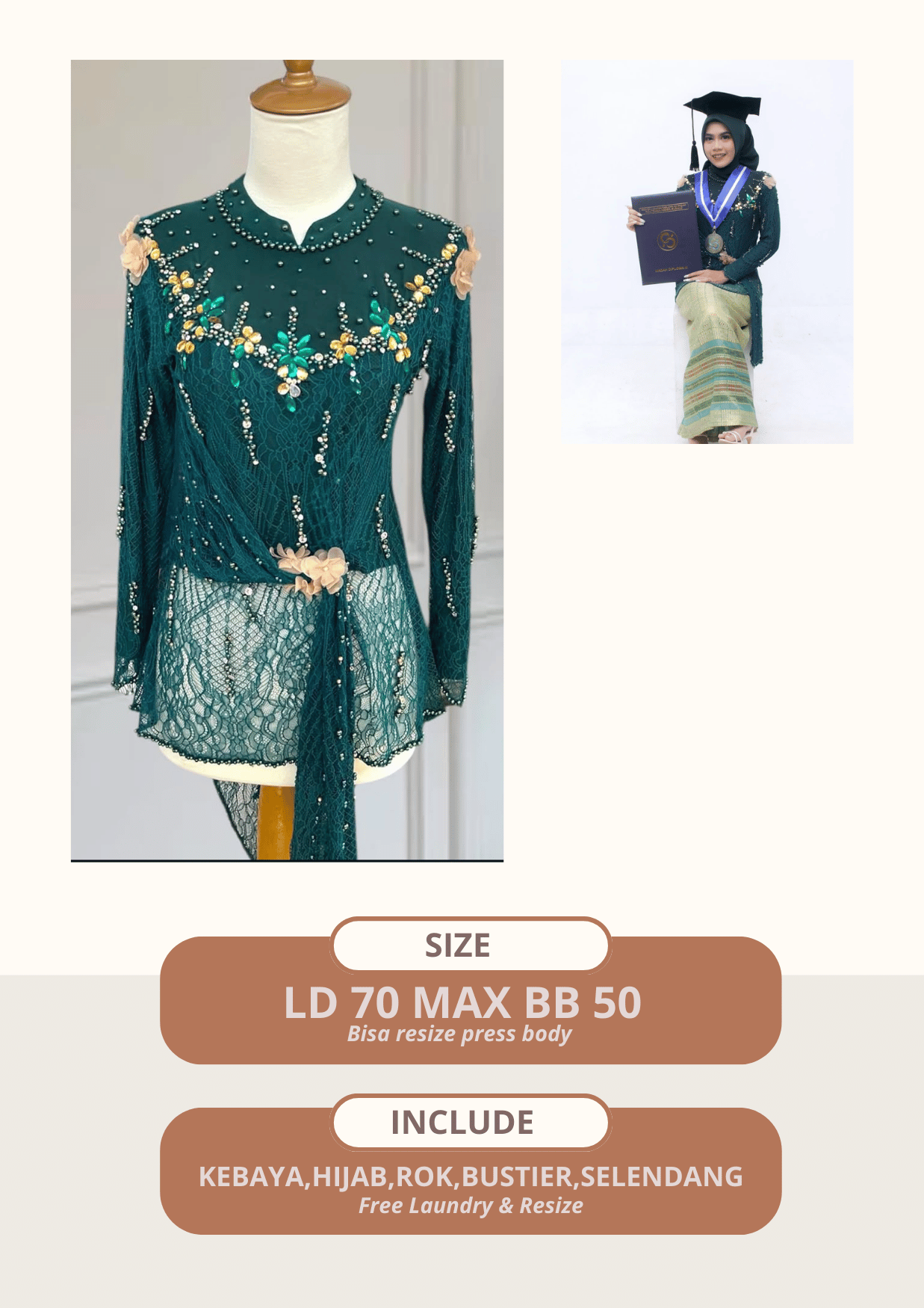 Kebaya Vania Emerald Green
