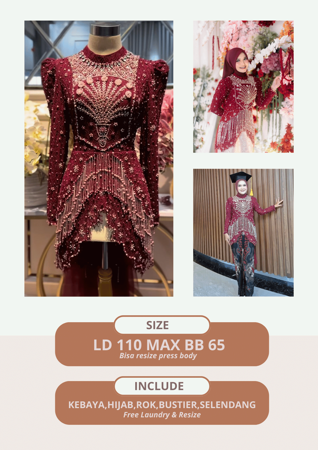 Kebaya Yessica Maroon Rumbai