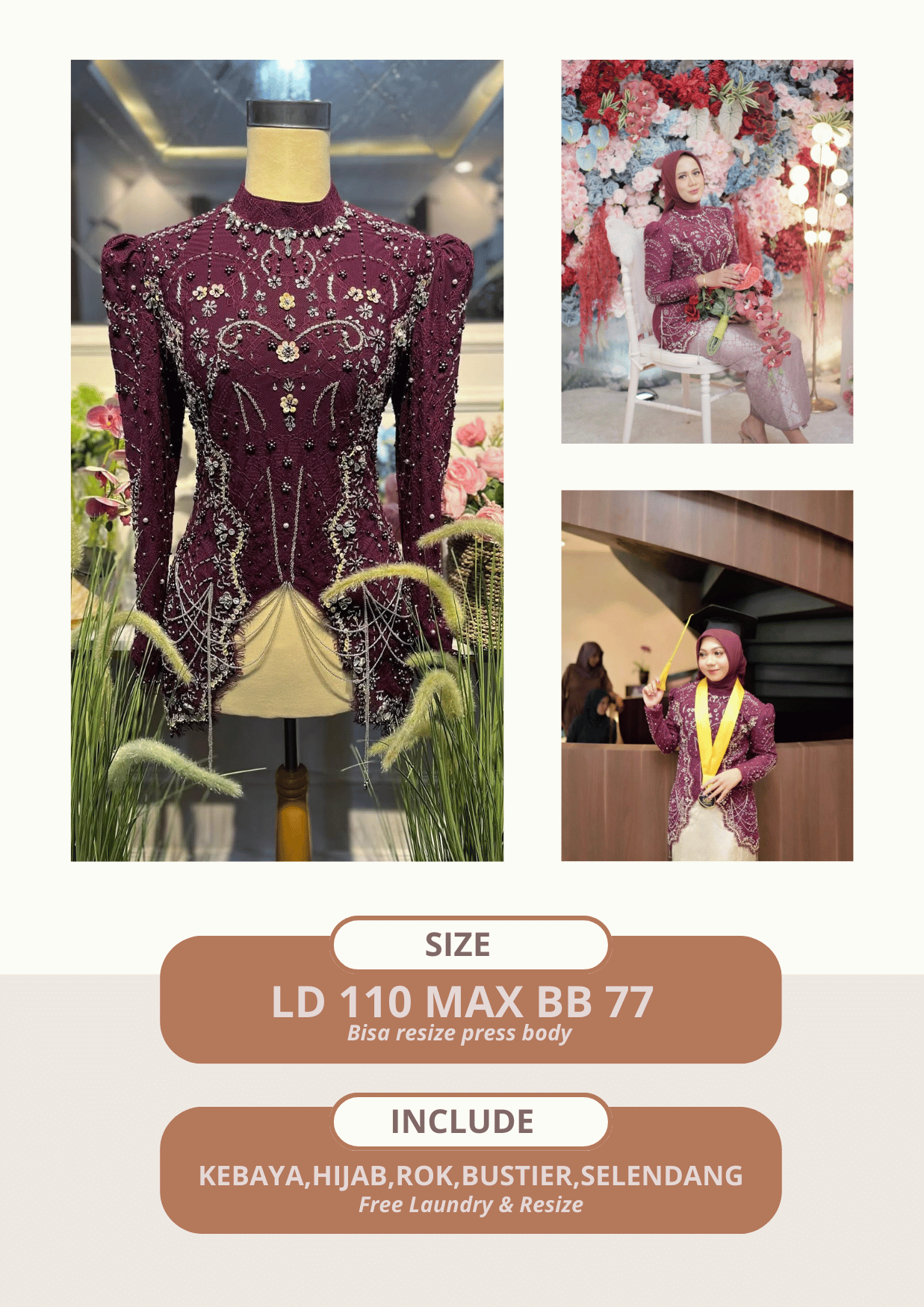 Kebaya Naya Burgundy