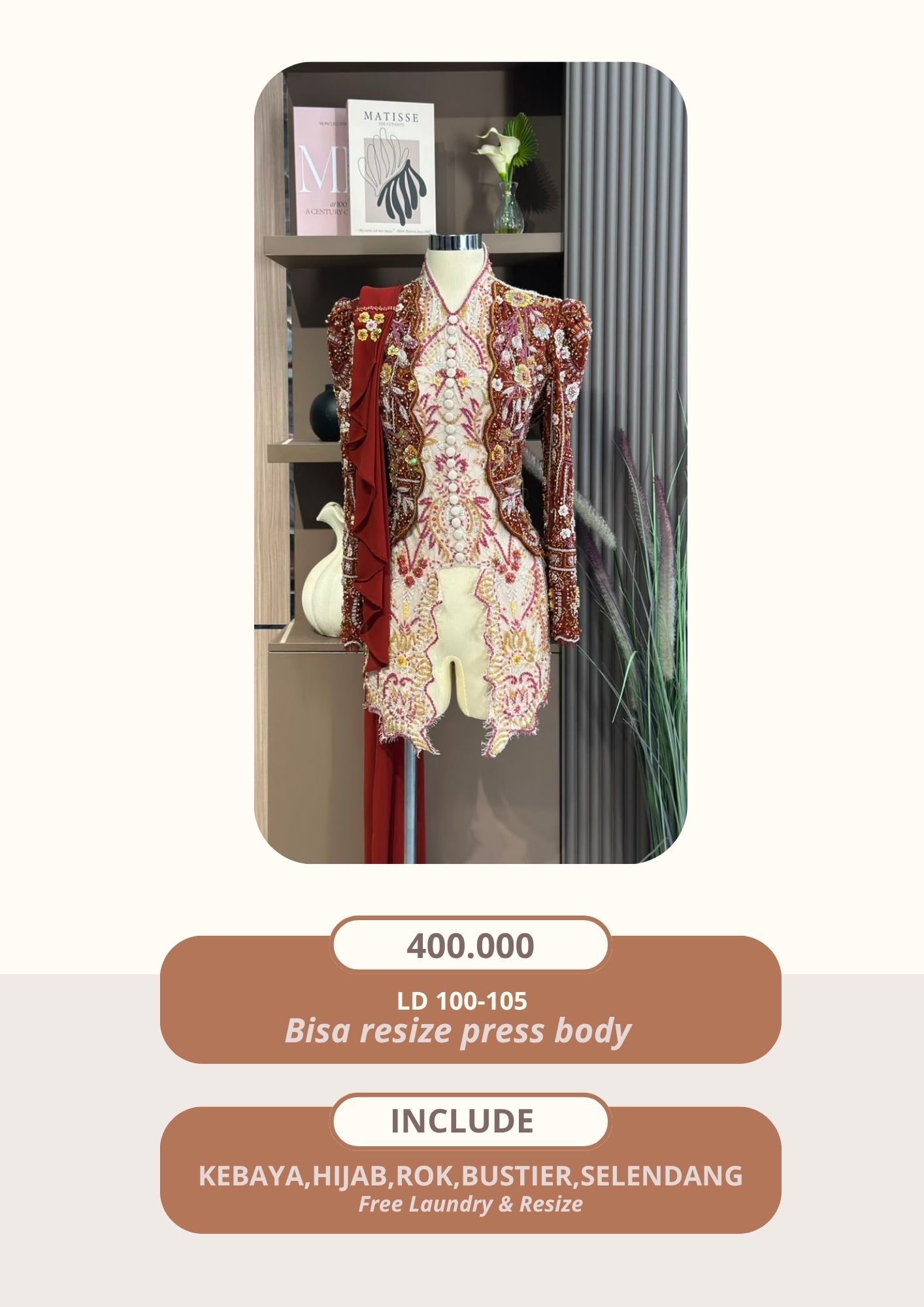 Kebaya Veronica terracota kombinasi