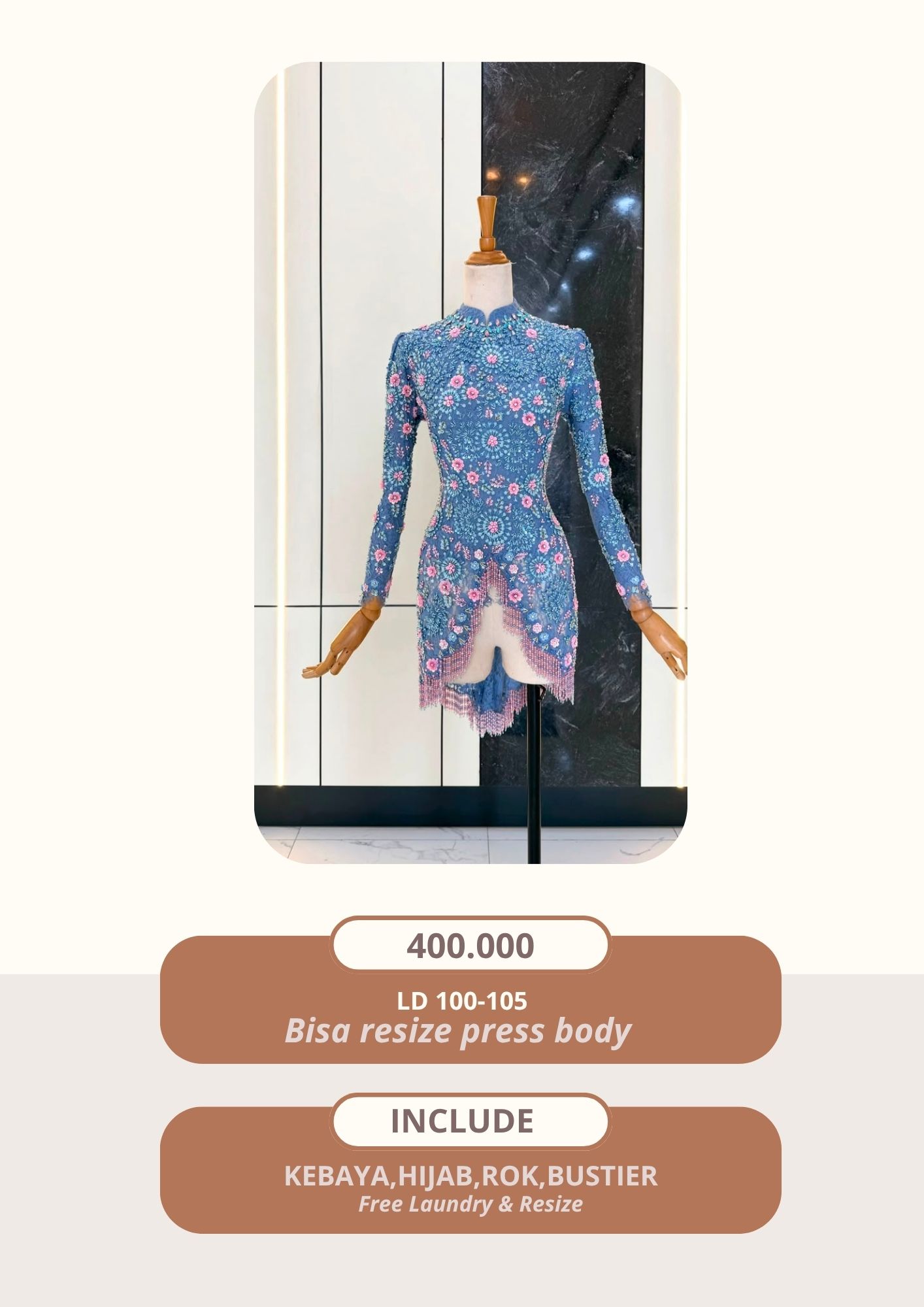 Kebaya Vellosa denim mix pink