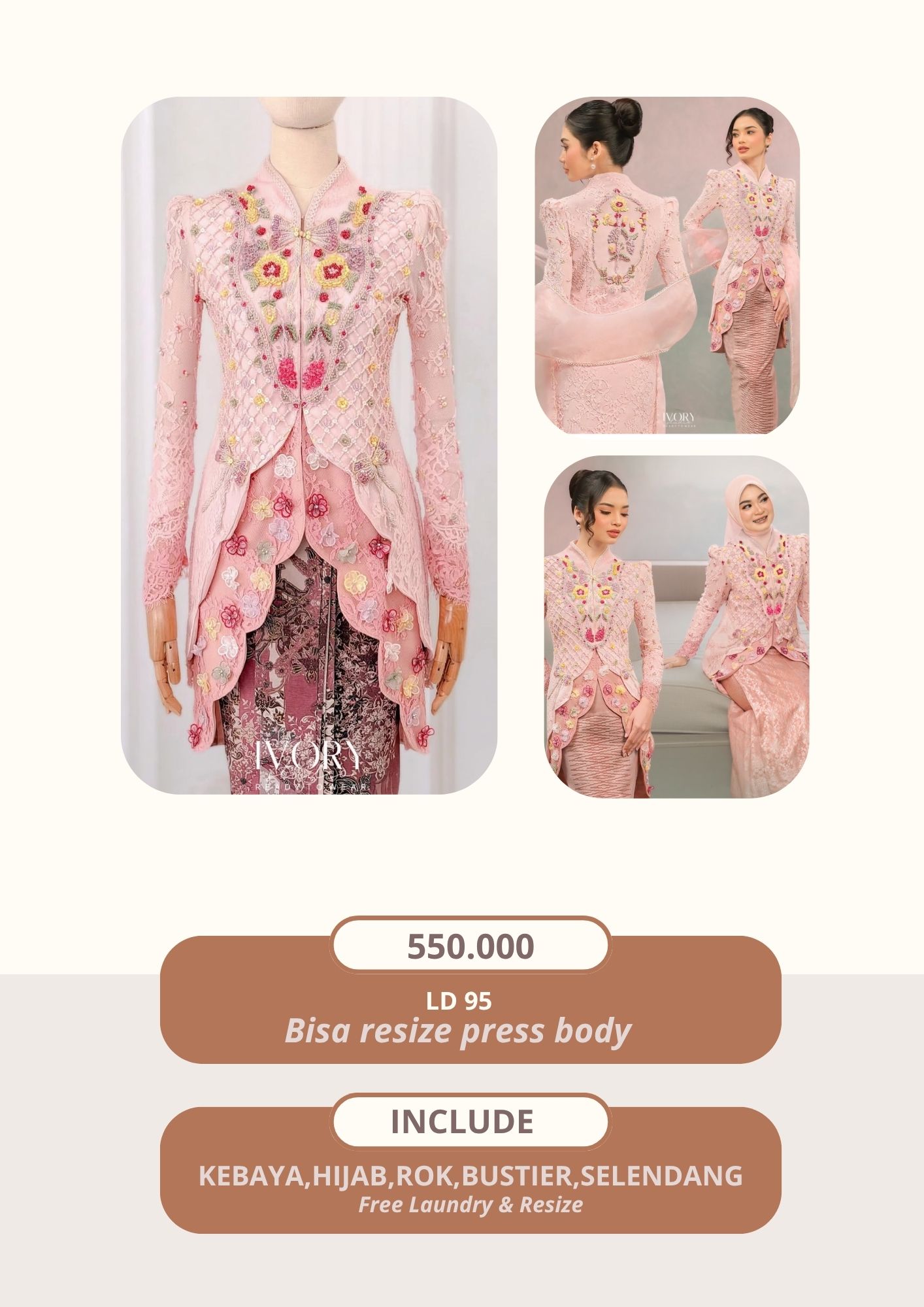 Ivory studio | banda artha kebaya in powder pink dusty (ROK TIDAK SAMA DENGAN FOTO)
