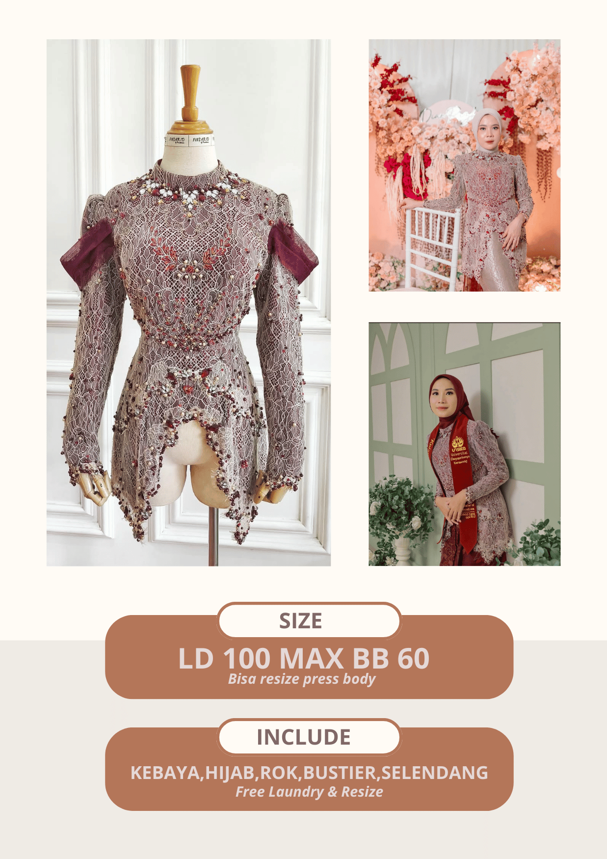 Kebaya Astria Cream Mix Burgundy